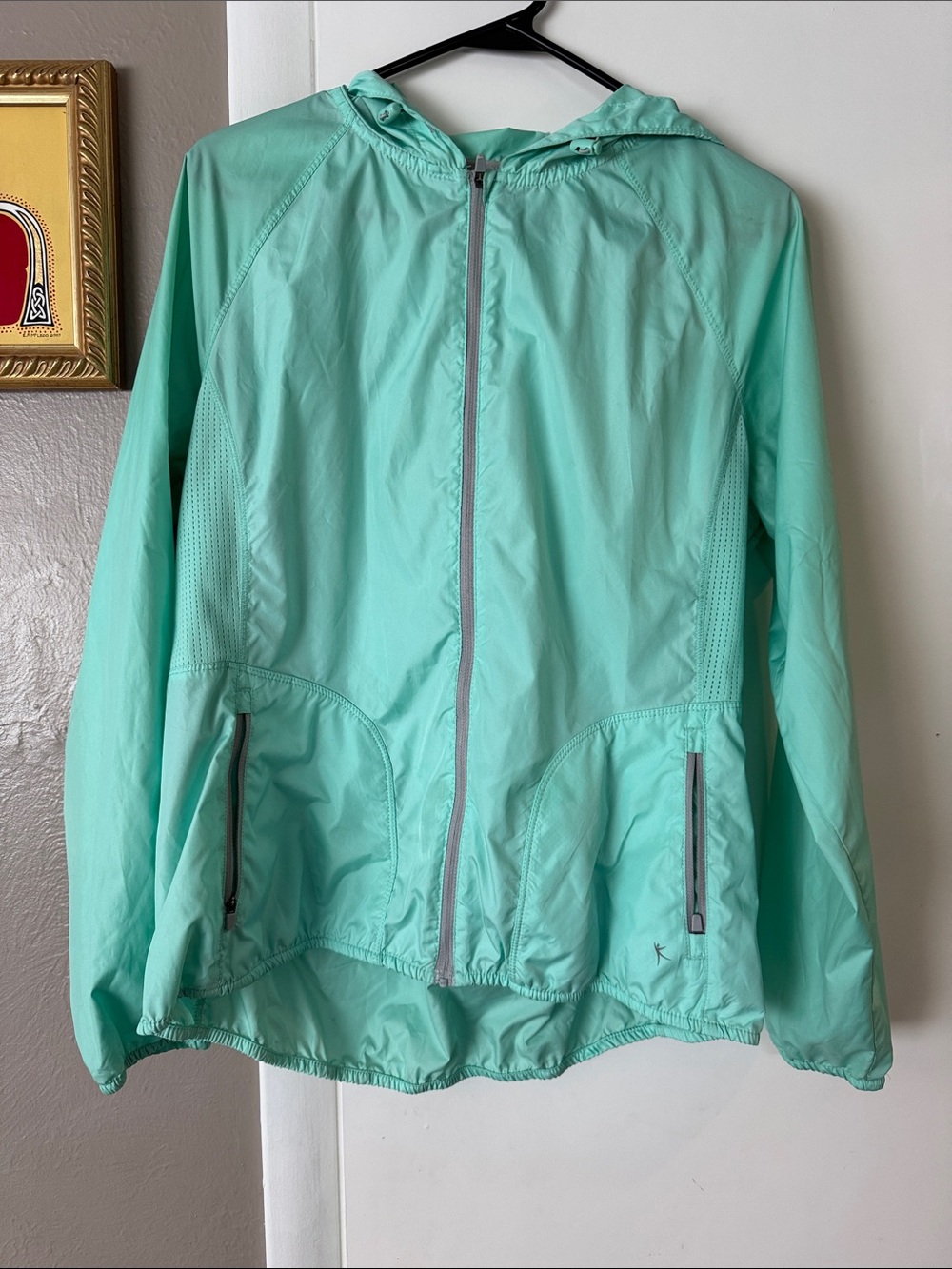 Lightweight Mint Green Hooded Windbreaker Jacket Sz M